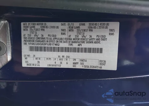 2015 Ford Escape Se from USA, damaged, VIN 1FMCU0GX0FUB17482